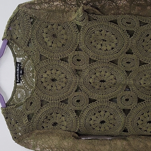 Olive Green Lace Crochet Top - Picture 2 of 7